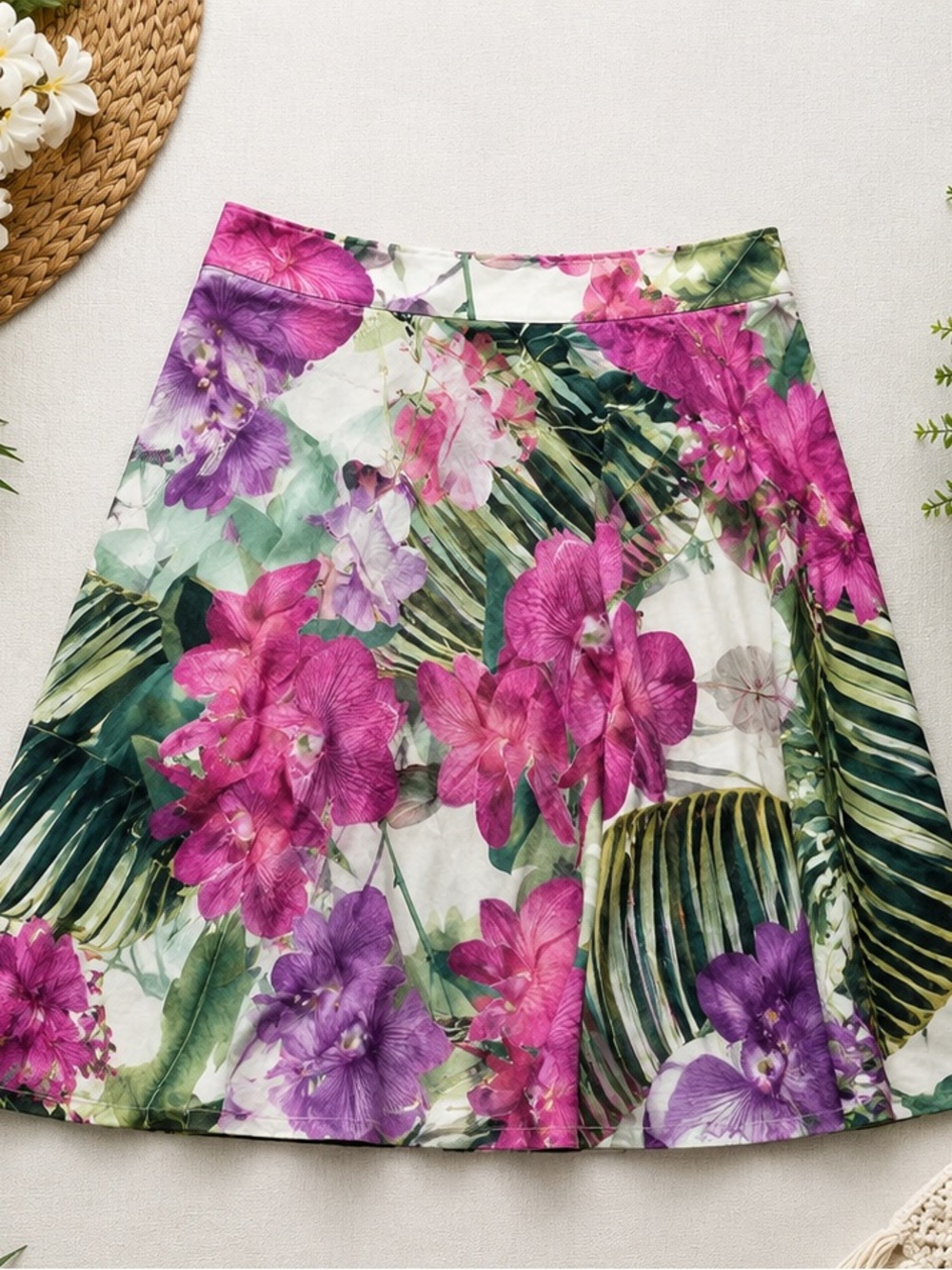 Trina Turk Tropical Orchid Floral A-Line Skirt | Resort Vacation